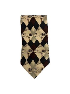 RM Style Mens Silk Tie Argyle Leonardo Pattern Brown Beige Black Geometric USA